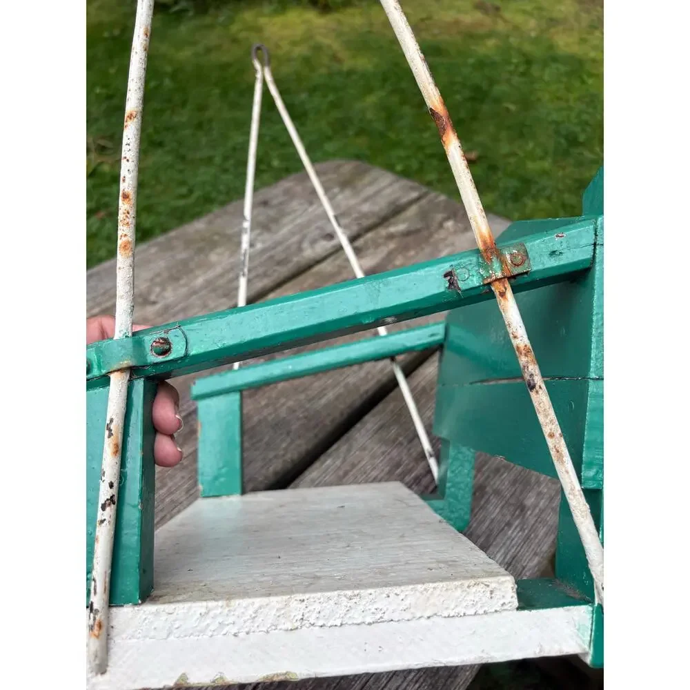 Vintage Child's Wooden Porch Swing – Retro Turquoise & White Garden Decor
